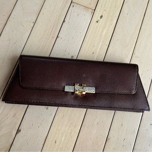 Elegant Vintage Brown Clutch Purse with Swarovski Crystals Quality